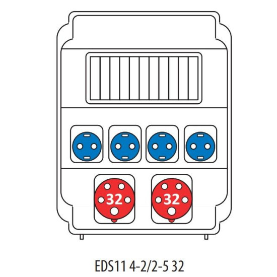 Будівельний щиток живлення ETI 004483301 з роз'ємами EDS11 4-2/2-5 32 (Роз'єм 32A/5P-2 Schuko-4 АВ: C16/1-4 C32/3-2)