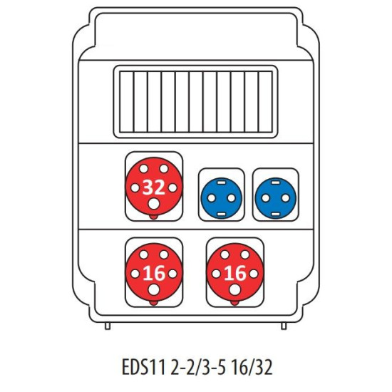 Будівельний щиток живлення ETI 004483306 з роз'ємами EDS11 2-2/3-5 16/32 (Роз'єм 16A/5P-2 32A/5P-1 Schuko-2 АВ: C16/1-2 C16/3-2 C32/3-1 )