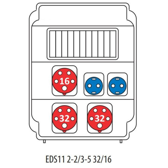 Будівельний щиток живлення ETI 004483307 з роз'ємами EDS11 2-2/3-5 32/16 (Роз'єм 16A/5P-1 32A/5P-2 Schuko-2 АВ: C16/1-2 C16/3-1 C32/3-2 )