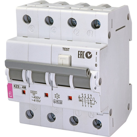 Диференціальний автомат ETI 002174004 KZS-4M 3p+NB 16/0.03 тип AC (6kA)