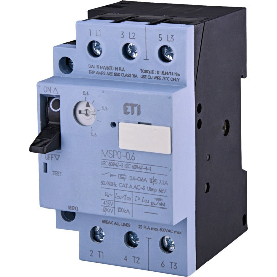 Автомат захисту двигуна ETI 004646618 MSP0-0.6 (0.12-0.18 kW 0.4-0.6A)