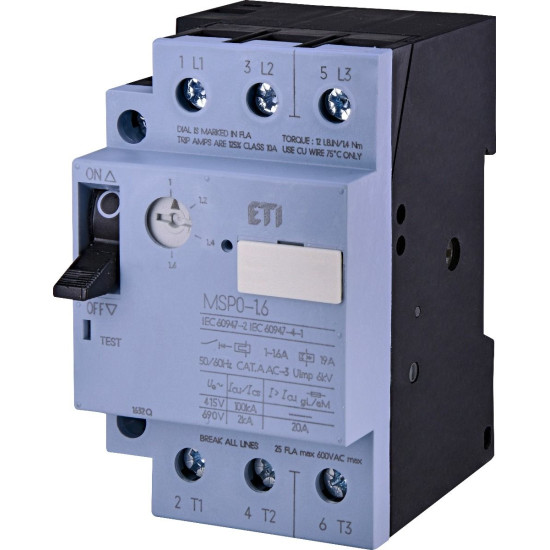 Автомат захисту двигуна ETI 004646620 MSP0-1.6 (0.37-0.55 kW 1.0-1.6A)