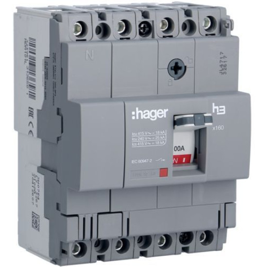 Автоматичний вимикач Hager HDA101L x160 In=100А 4P 18кА