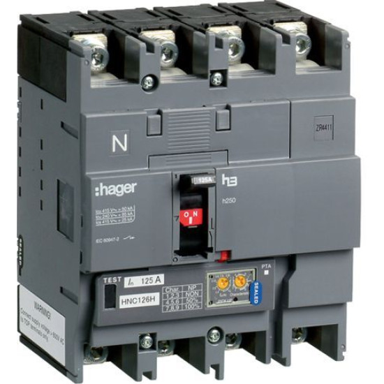 Автоматичний вимикач Hager HNC126H h250 In=125А 4P 50кА LSI