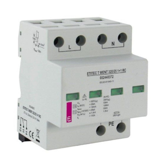 Обмежувач перенапруги ETI 002440367 ETITEC T WENT 320/25 (1+1 4p TT)
