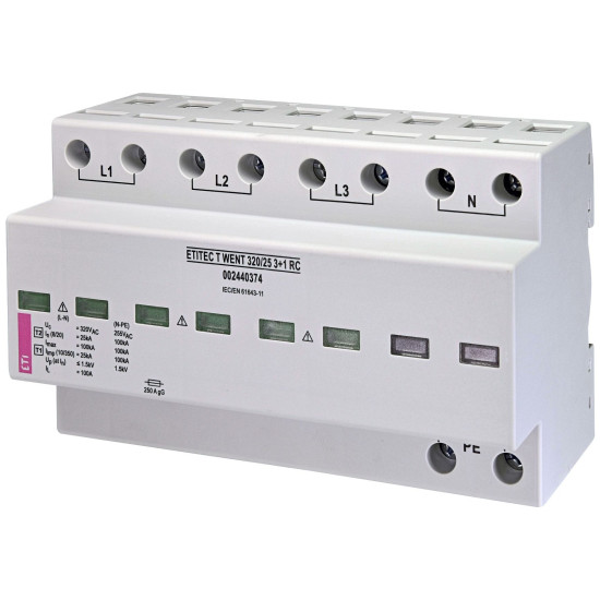 Обмежувач перенапруги ETI 002440374 ETITEC T WENT 320/25 (3+1 8p TT) RC