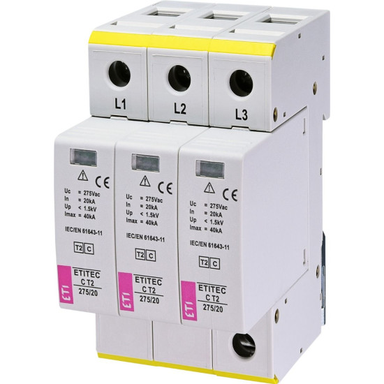 Обмежувач перенапруги ETI 002440399 ETITEC C T2 275/20 (3+0) 3p