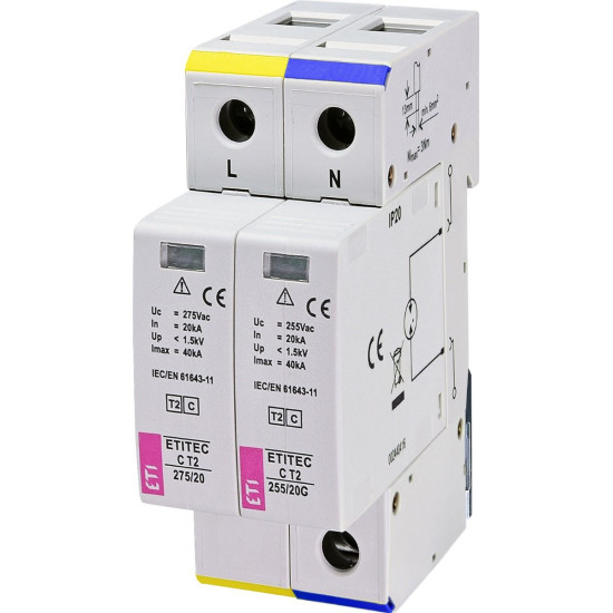 Обмежувач перенапруги ETI 002440401 ETITEC C T2 275/20 (1+1) 2p