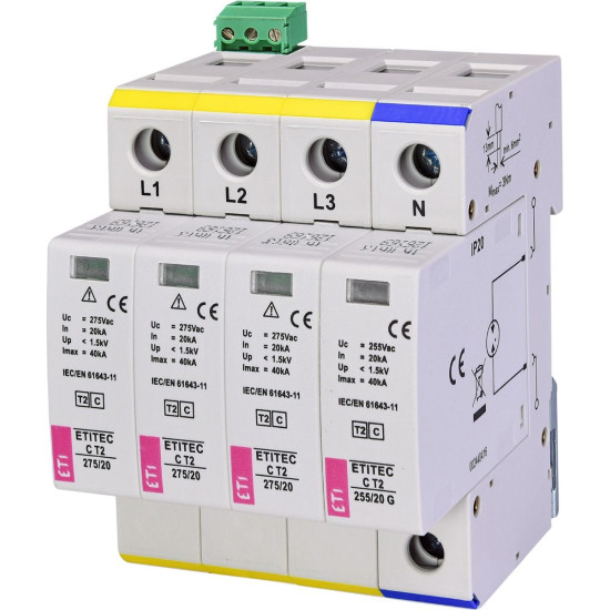 Обмежувач перенапруги ETI 002440404 ETITEC C T2 275/20 (3+1) 4p RC