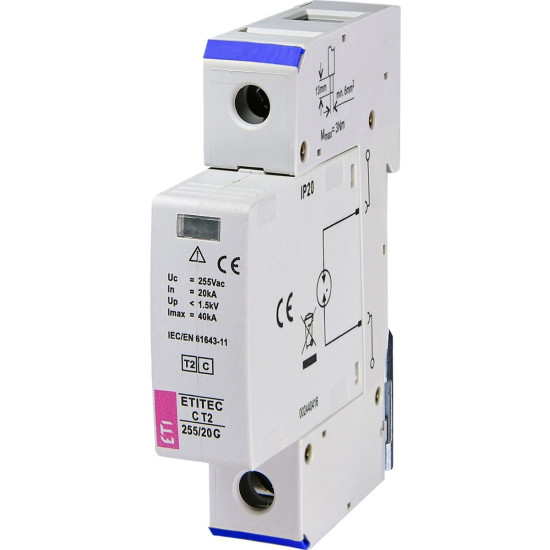 Обмежувач перенапруги ETI 002440413 ETITEC C T2 255/20 G 1p