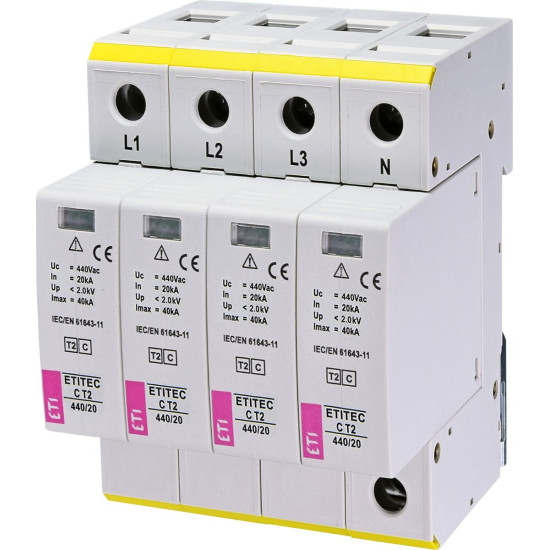 Обмежувач перенапруги ETI 002440407 ETITEC C T2 440/20 (4+0) 4p