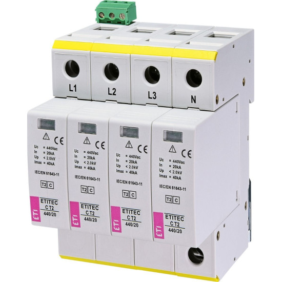 Обмежувач перенапруги ETI 002440408 ETITEC C T2 440/20 (4+0) 4p RC