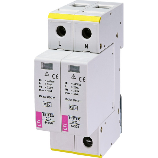 Обмежувач перенапруги ETI 002440409 ETITEC C T2 440/20 (2+0) 2p