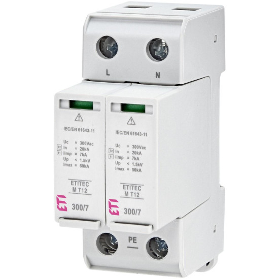 Обмежувач перенапруги ETI 002440502 ETITEC M T12 300/7 (2+0 2p TNC-S)