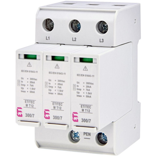 Обмежувач перенапруги ETI 002440504 ETITEC M T12 300/7 (3+0 3p TNC)