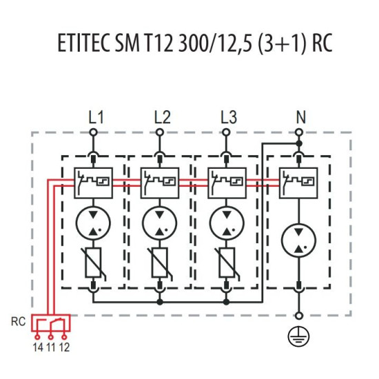Обмежувач перенапруги ETI 002440550 ETITEC SM T12 300/12.5 (3+1 4p TT TN-S)