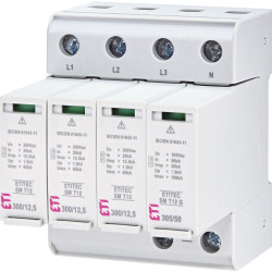 Обмежувач перенапруги ETI 002440551 ETITEC SM T12 300/12.5 (3+1 4p TT TN-S) RC