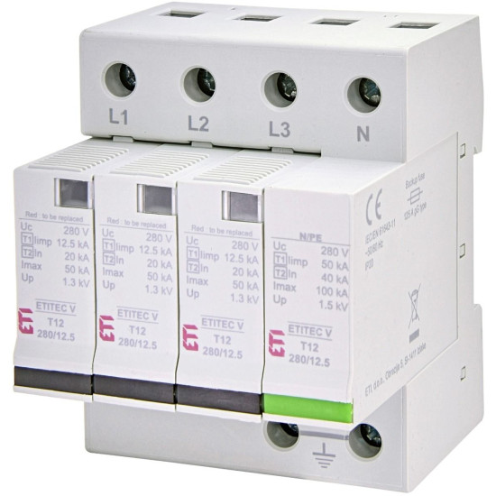 Обмежувач перенапруги ETI 002442918 ETITEC V T12 280/12.5 (3+1) RC