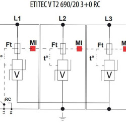 Обмежувач перенапруги ETI 002442988 ETITEC V T2 690/20 3+0 RC
