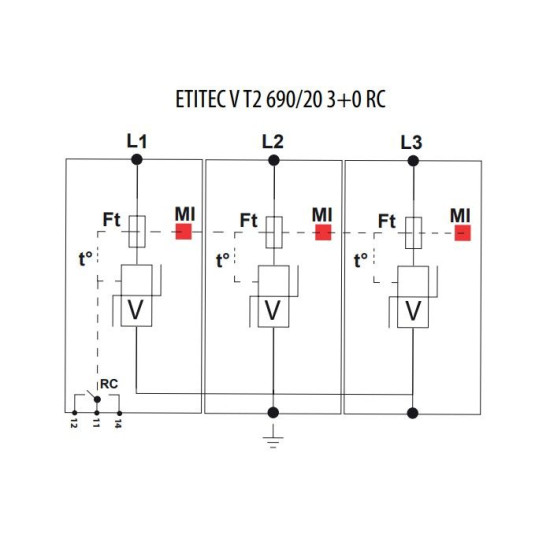Обмежувач перенапруги ETI 002442988 ETITEC V T2 690/20 3+0 RC
