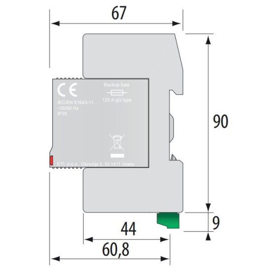Обмежувач перенапруги ETI 002442988 ETITEC V T2 690/20 3+0 RC