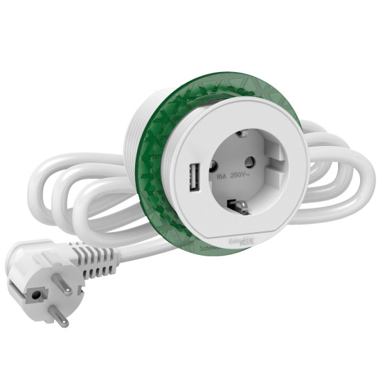 Розетковий блок Schneider Electric INS44004 (2К+З)+USB тип А (білий), що вбудовується в стіл.