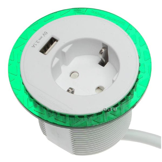 Розетковий блок Schneider Electric INS44004 (2К+З)+USB тип А (білий), що вбудовується в стіл.