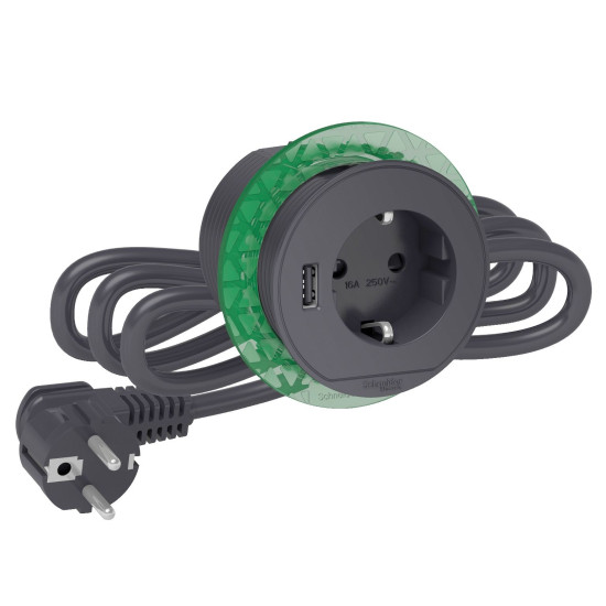Розетковий блок Schneider Electric INS44005 (2К+З)+USB тип А (антрацит), що вбудовується в стіл.