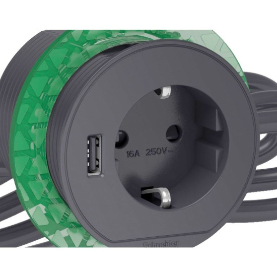 Розетковий блок Schneider Electric INS44005 (2К+З)+USB тип А (антрацит), що вбудовується в стіл.