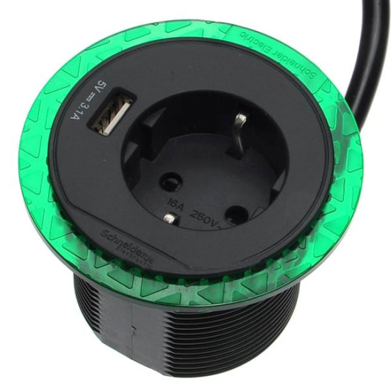 Розетковий блок Schneider Electric INS44005 (2К+З)+USB тип А (антрацит), що вбудовується в стіл.