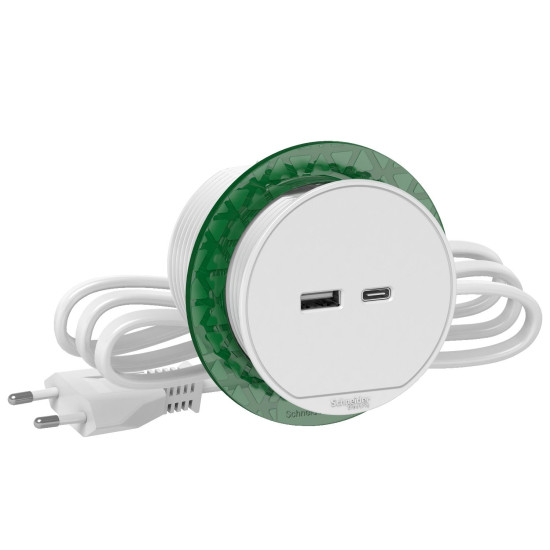 Розетковий блок Schneider Electric INS44008, що вбудовується в стіл, USB тип А+тип С (білий)