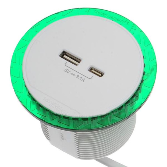 Розетковий блок Schneider Electric INS44008, що вбудовується в стіл, USB тип А+тип С (білий)