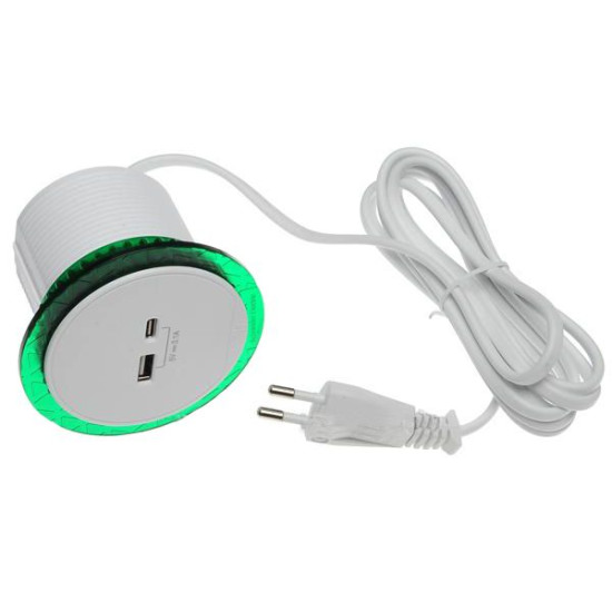 Розетковий блок Schneider Electric INS44008, що вбудовується в стіл, USB тип А+тип С (білий)