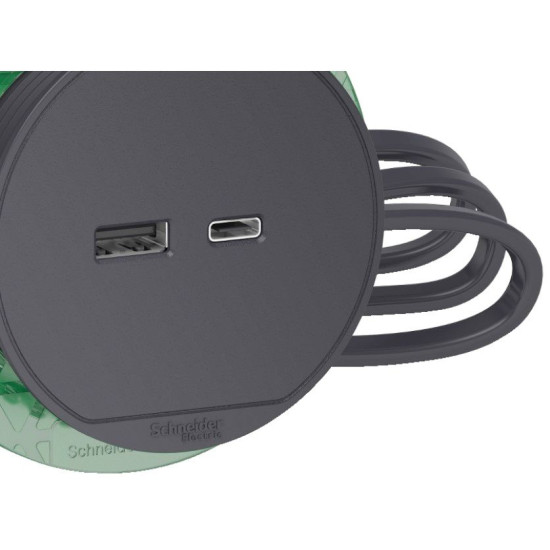 Розетковий блок Schneider Electric INS44009, що вбудовується в стіл, USB тип А+тип С (антрацит)