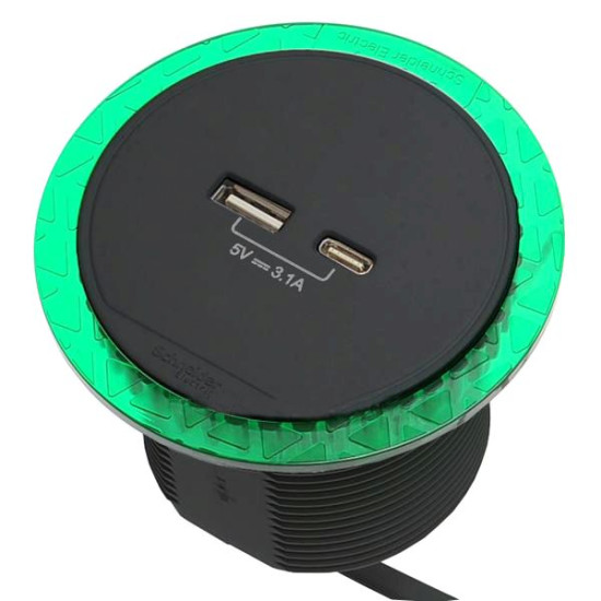 Розетковий блок Schneider Electric INS44009, що вбудовується в стіл, USB тип А+тип С (антрацит)