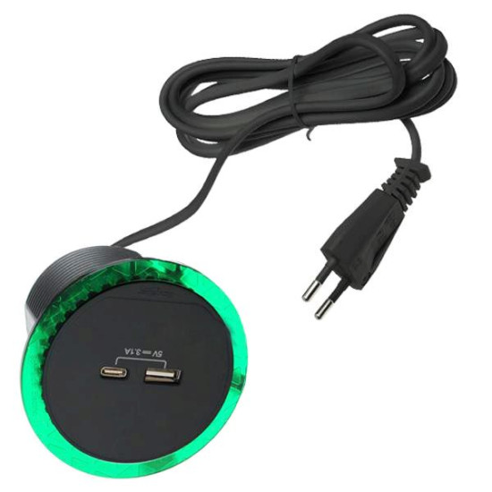 Розетковий блок Schneider Electric INS44009, що вбудовується в стіл, USB тип А+тип С (антрацит)
