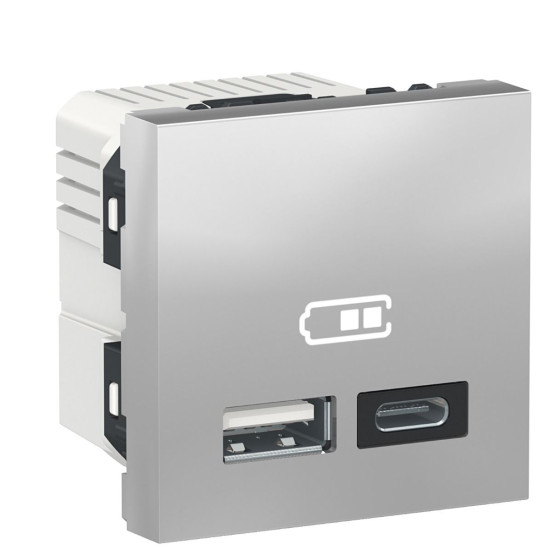Подвійна USB розетка Schneider Electric NU301830 тип А+тип С (алюміній)