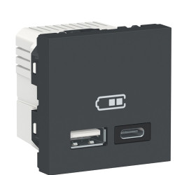 Подвійна USB розетка Schneider Electric NU301854 тип А+тип С (антрацит)