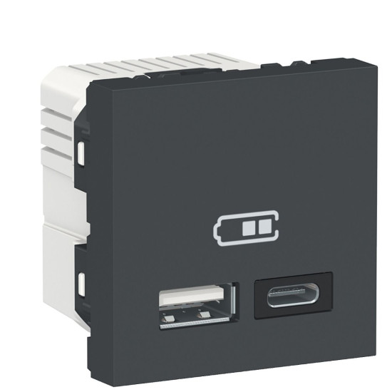 Подвійна USB розетка Schneider Electric NU301854 тип А+тип С (антрацит)