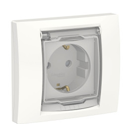 Розетка Schneider Electric NU003718 із прозорою кришкою IP44 (біла)