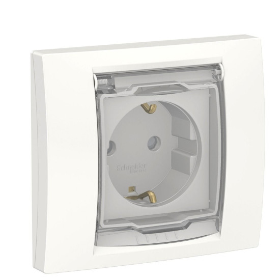 Розетка Schneider Electric NU003718 із прозорою кришкою IP44 (біла)