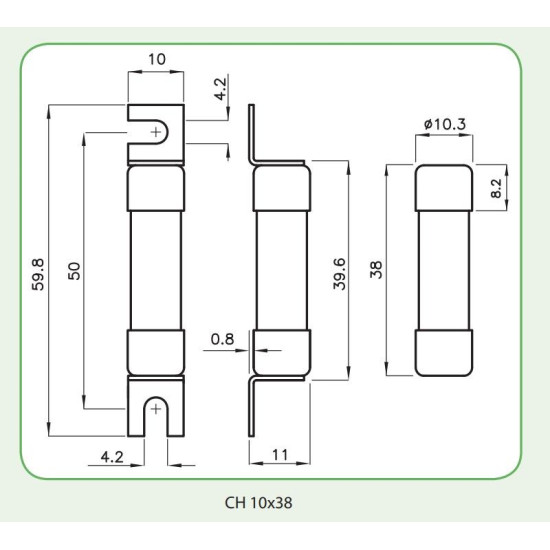Запобіжник ETI 002625300 CH SU 10x38 gR-PV 2A 700V (50kA)