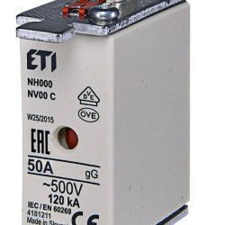 Запобіжник ETI 004181211 NH-000/gG 50A 500V KOMBI