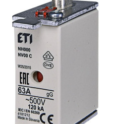 Запобіжник ETI 004181212 NH-000/gG 63A 500V KOMBI