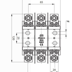 Тримач запобіжника ETI 004132100 PK 00 3p 160A (M8-M8) S