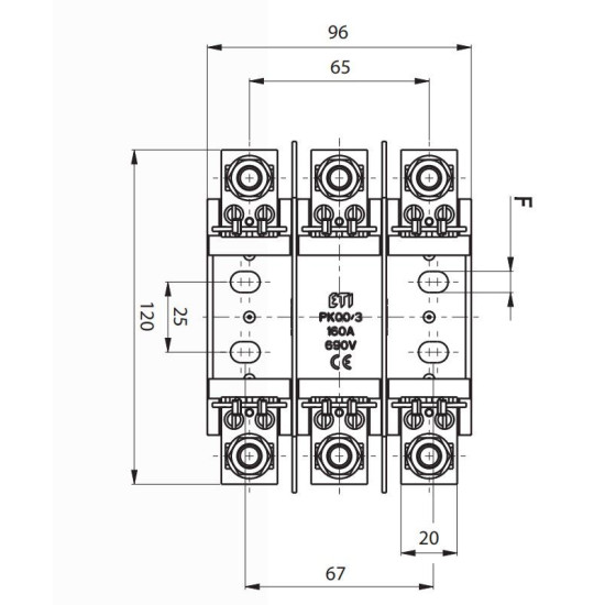 Тримач запобіжника ETI 004132101 PK 00 3p 160A (2M6-2M6) S