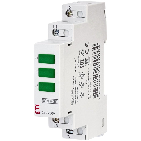 Трифазний індикатор наявності напруги ETI 002471556 SON H-3G (3x зелений)