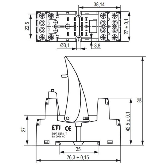 Цоколь ETI 002473012 ERB2-T тип Т (для ERM2)