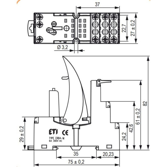 Цоколь ETI 002473013 ERB2-M тип M (для ERM2)