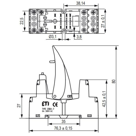 Цоколь ETI 002473014 ERB4-T тип Т (для ERM4)
